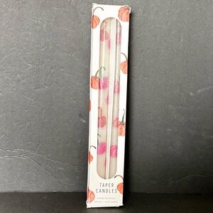 ANTHROPOLOGIE NIB Hand Painted Forage Fall Icon Pumpkins Taper Candles Set Of 2